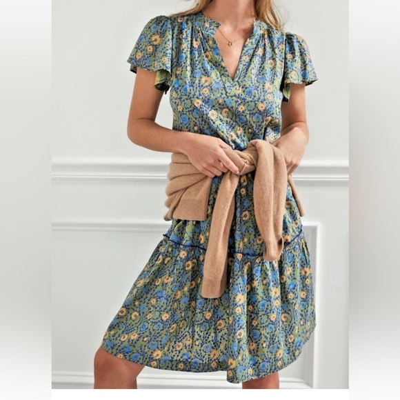 Anthropologie Dresses & Skirts - Anthropologie Penrose Tiered Tunic Dress Women Size M Floral Green Beach Boho